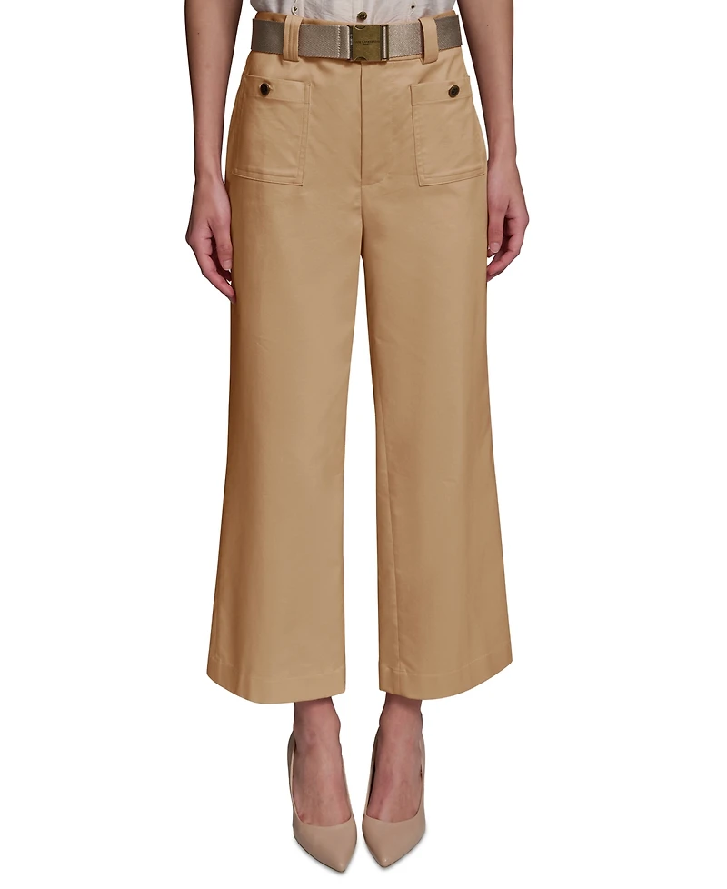 Karl Lagerfeld Paris Women's Mid-Rise Belted Cropped Pants