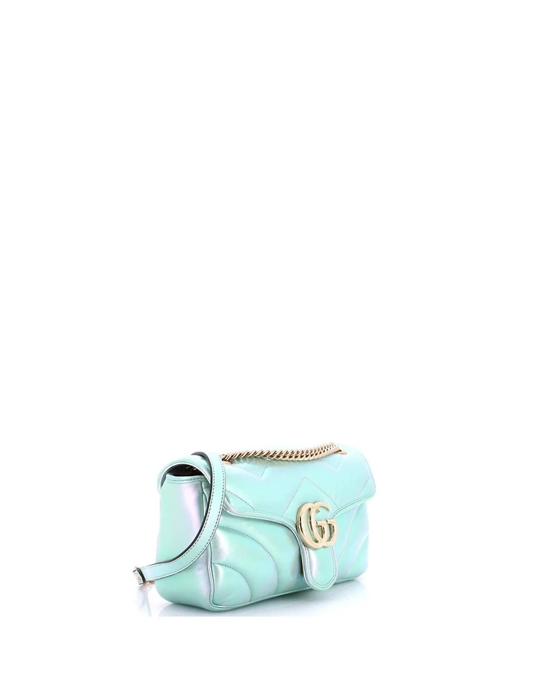 Pre-Owned Gucci Small Gg Marmont Flap Bag Chevron Iridescent Leather