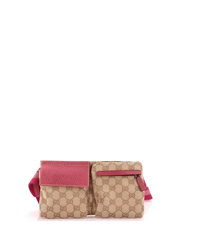 Pre-Owned Gucci Small Vintage Double Belt Bag Gg Canvas with Leather