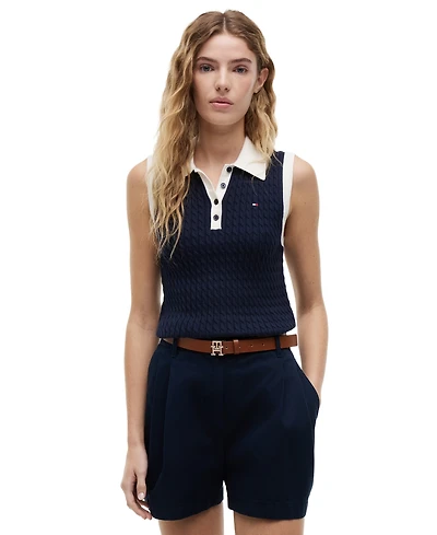 Tommy Hilfiger Women's Cable Knit Collared Polo Sweater