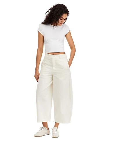 Free People Women's We The Laydown High-Rise Barrel-Leg Chino Cotton Pants