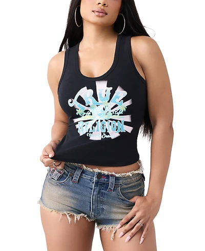 True Religion Women's Crystal Halter Rib Tank Top