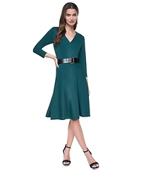 Dkny Petite Long-Sleeve V-Neck Fit & Flare Midi Dress