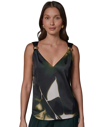 Donna Karan New York Women's Printed V-Neck Sleeveless Top