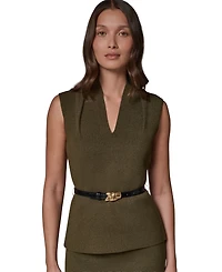 Donna Karan New York Women's Belted V-Neck Sleeveless Blouse