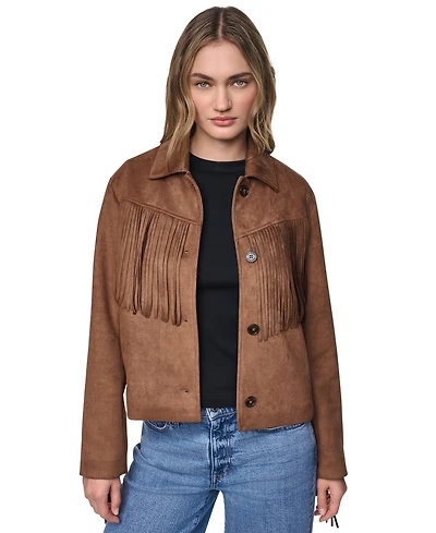 Dkny Jeans Women's Fringe Detail Collared Button-Front Jacket