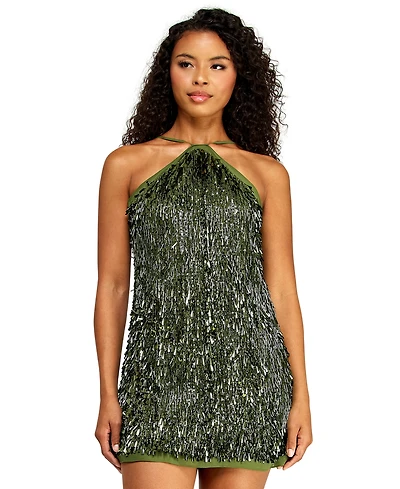 Alex & Sophia Juniors' Halter Neck Novelty Paillette Sequin Dress