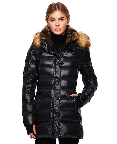 S13 Women's Chelsea Faux-Fur-Trim Collar Hooded Puffer Coat