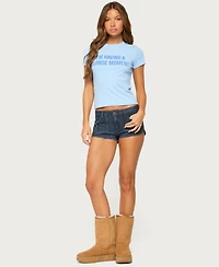 Edikted Women's Janel Low-Rise Micro Denim Shorts, 2" Inseam