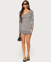 Edikted Women's Kerla Long-Sleeve Striped V-Neck Mini Dress