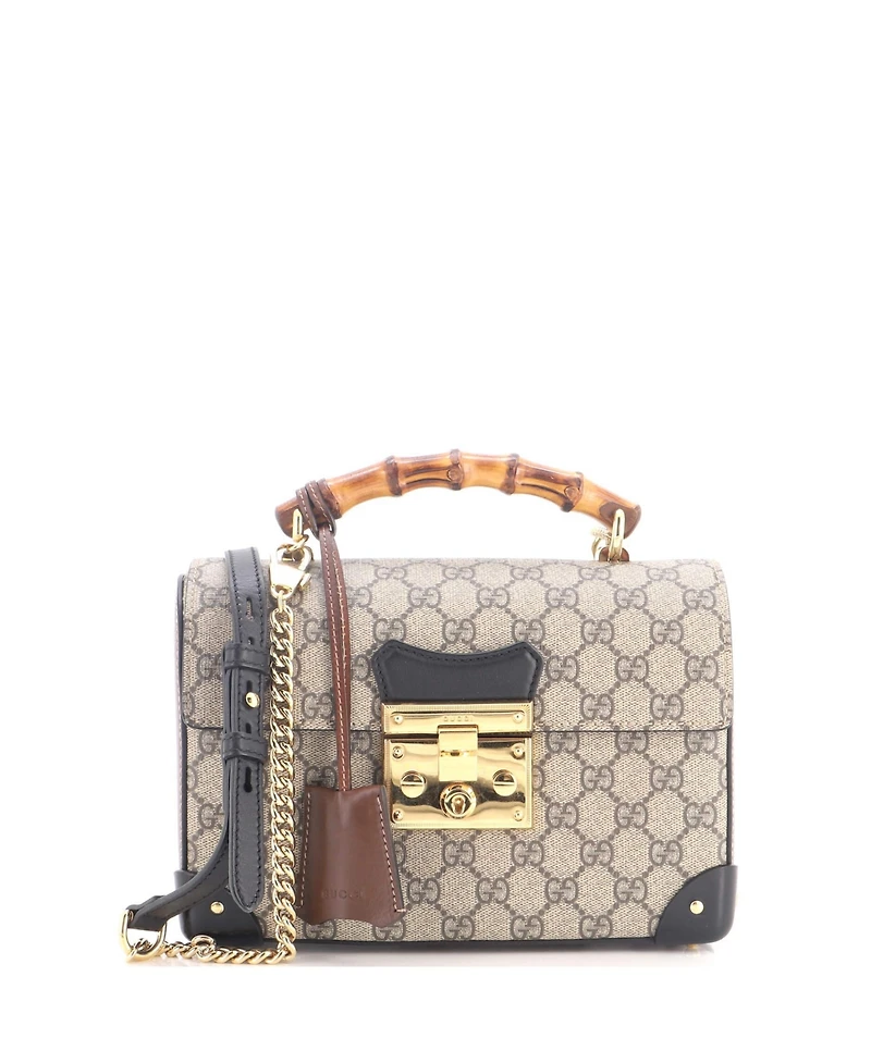 Pre-Owned Gucci Small Padlock Bamboo Shoulder Bag Gg Coated Canvas
