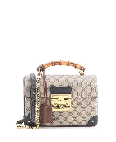 Pre-Owned Gucci Small Padlock Bamboo Shoulder Bag Gg Coated Canvas