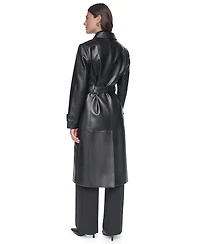 Dkny Women's Belted Long Faux Leather Trench Coat