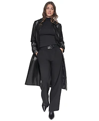 Dkny Women's Belted Long Faux Leather Trench Coat