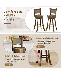 Gymax Set of 2 Bar Stools 30'' Swivel Bar Chairs with Pe Rattan Backrest Bar Height