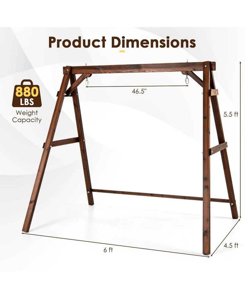 Sugift Heavy-Duty Carbonized Fir Wood A-Frame Swing Stand with Reinforced Side Bars and 2 Hanging Rings