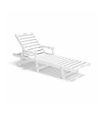 GarveeLife Rolling Patio Lounge Chair, Hdpe Poolside Chaise Lounge with 5 Adjustable Backrest, Wheels and Cup Holder, Sunbathing Recliner
