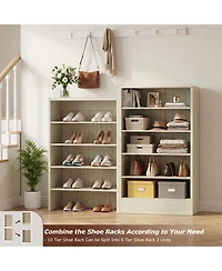 Aheaplus 10-Tiers Tall Shoe Cabinet with Hooks, Entryway Storage Organizer