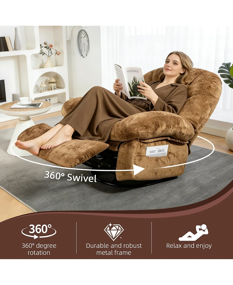 Dyhome Manual Recliner Chair with Swivel and Side Pocket, Chenille Upholstery Rocking for Living Room, Bedroom, Nursery