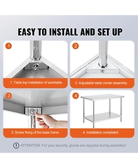 Sugift 30 x 48 Inch Stainless Steel Prep Table with 880 Pound Capacity and 3 Height Levels