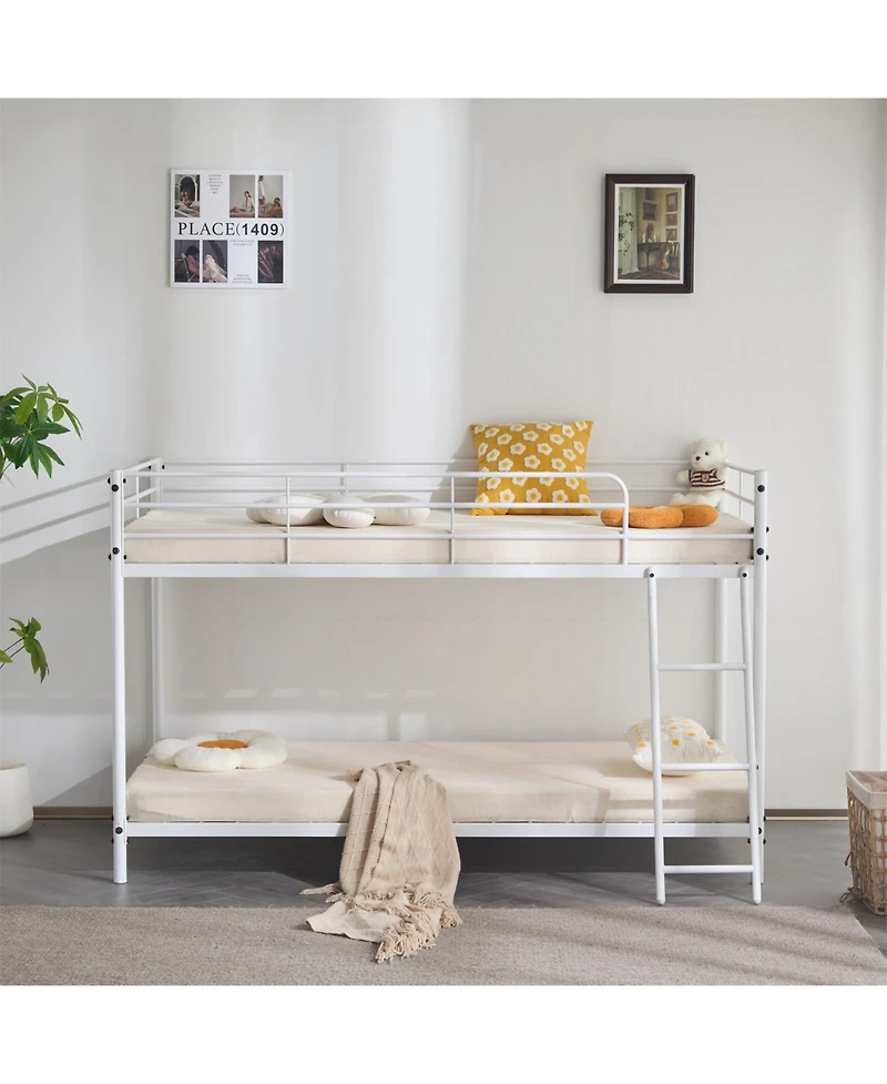 Slickblue Twin Size Metal Bunk Bed with Ladder and Full-Length Guardrails