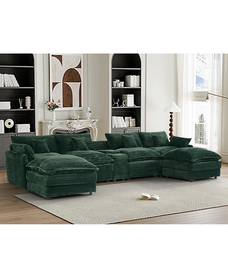 Streamdale Furniture 141" 7-Piece Sofa Set with Console, Coffee Table and 6 Pillows