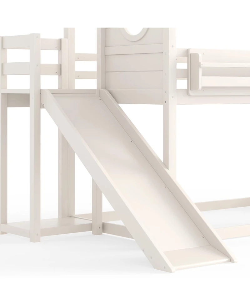 Streamdale Furniture Twin House Loft Bed with Slide, Wardrobe and Bookshelves