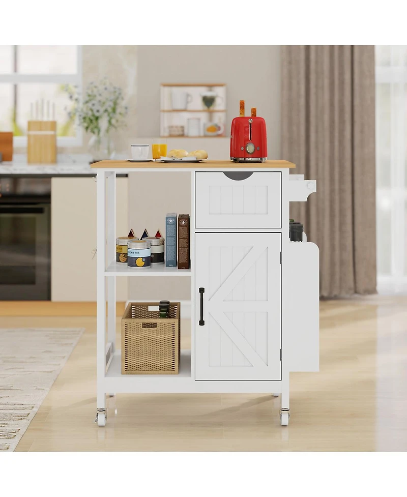 Streamdale Furniture Mobile Kitchen Island Cart with Storage Cabinet, Drawer and Spice Rack
