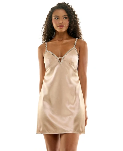 Seni & Cade Juniors' Satin V-Neck Slip Dress