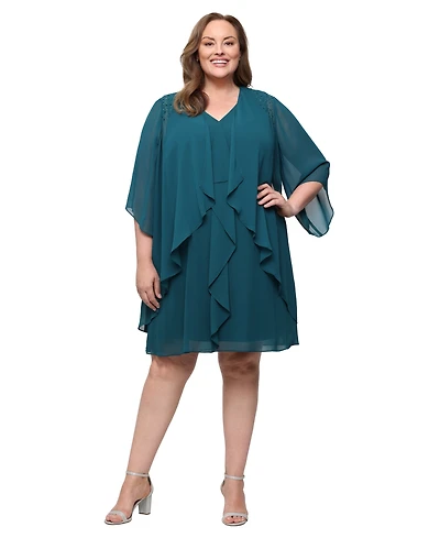 Sl Fashions Plus V-Neck Beaded-Shoulder Chiffon Dress