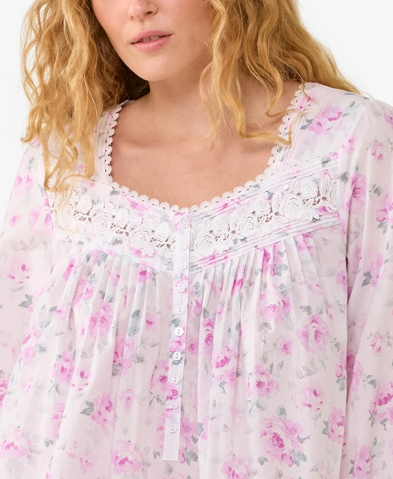 Eileen West Women's Antique Rose Long-Sleeve Floral-Print Nightgown