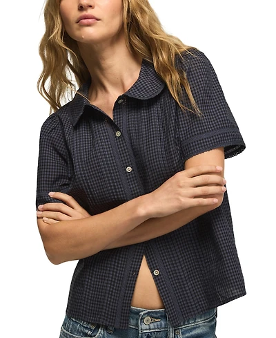 Lucky Brand Women's Gingham Peter Pan Collar Short-Sleeve Blouse