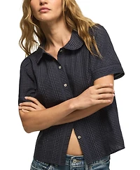 Lucky Brand Women's Gingham Peter Pan Collar Short-Sleeve Blouse