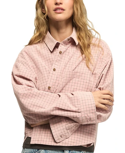 Lucky Brand Women's Cropped Plaid Corduroy Button-Up Shirt