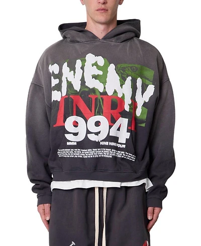 mnml Men's Enemy Graphic Oversized Cropped Hoodie