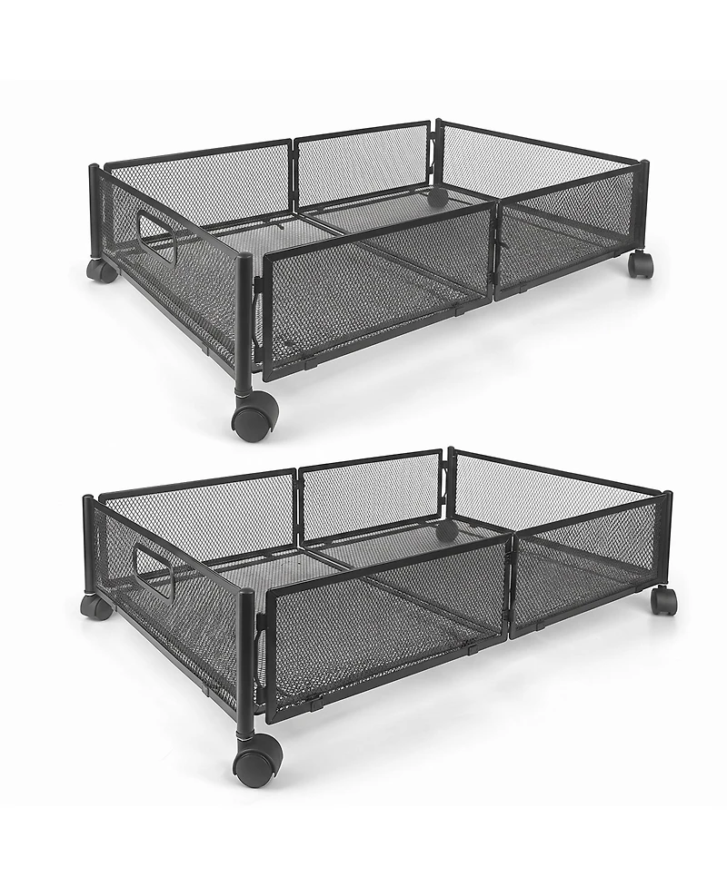 Underbed Rolling Storage Drawer with Metal Mesh Frame and Wheels, 2 Packs