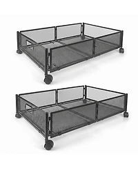 Underbed Rolling Storage Drawer with Metal Mesh Frame and Wheels, 2 Packs