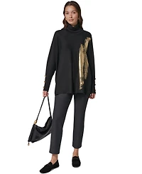 Donna Karan New York Petite Oversized Metallic Paint-Print Turtleneck Sweater