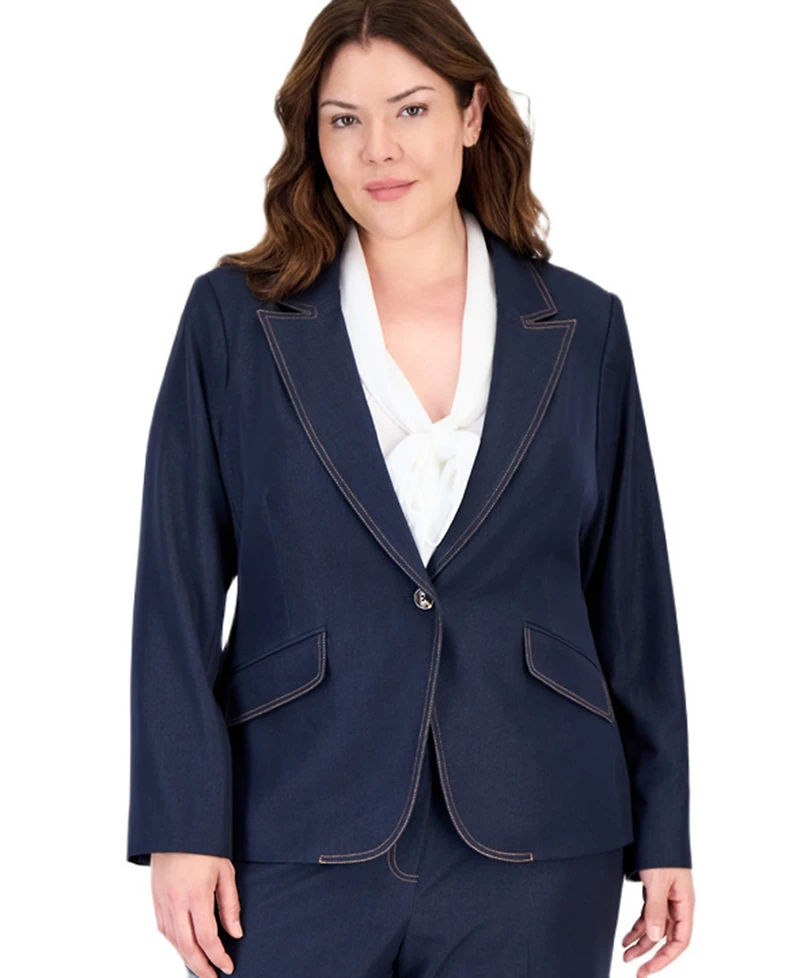 Tahari Plus Size Denim One-Button Blazer