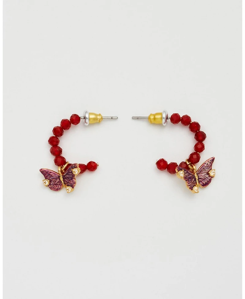 Fable England Hera Butterfly Charm Hoop Earrings in Gold