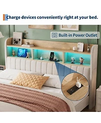Gaomon Set of 2 Twin Platform Bed Frame with Charging Station and Storage Headboard, Heavy Duty, No Box Spring Needed, Easy Assembly