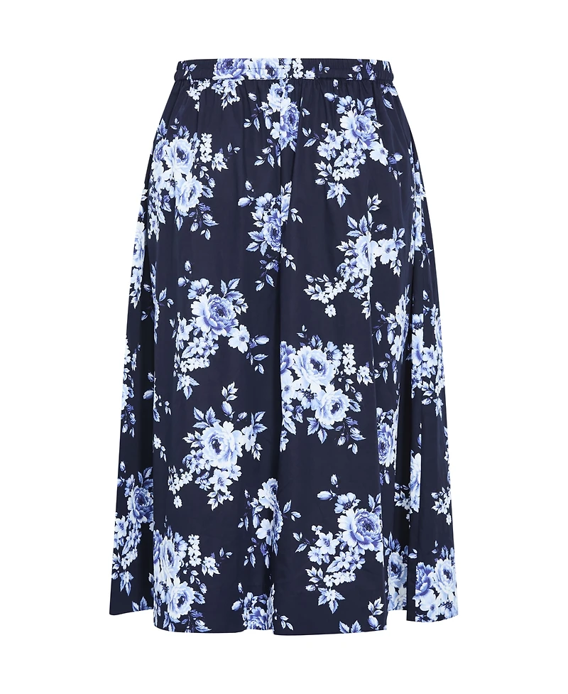 City Chic Plus Vacay Floral-Print Midi A-Line Skirt
