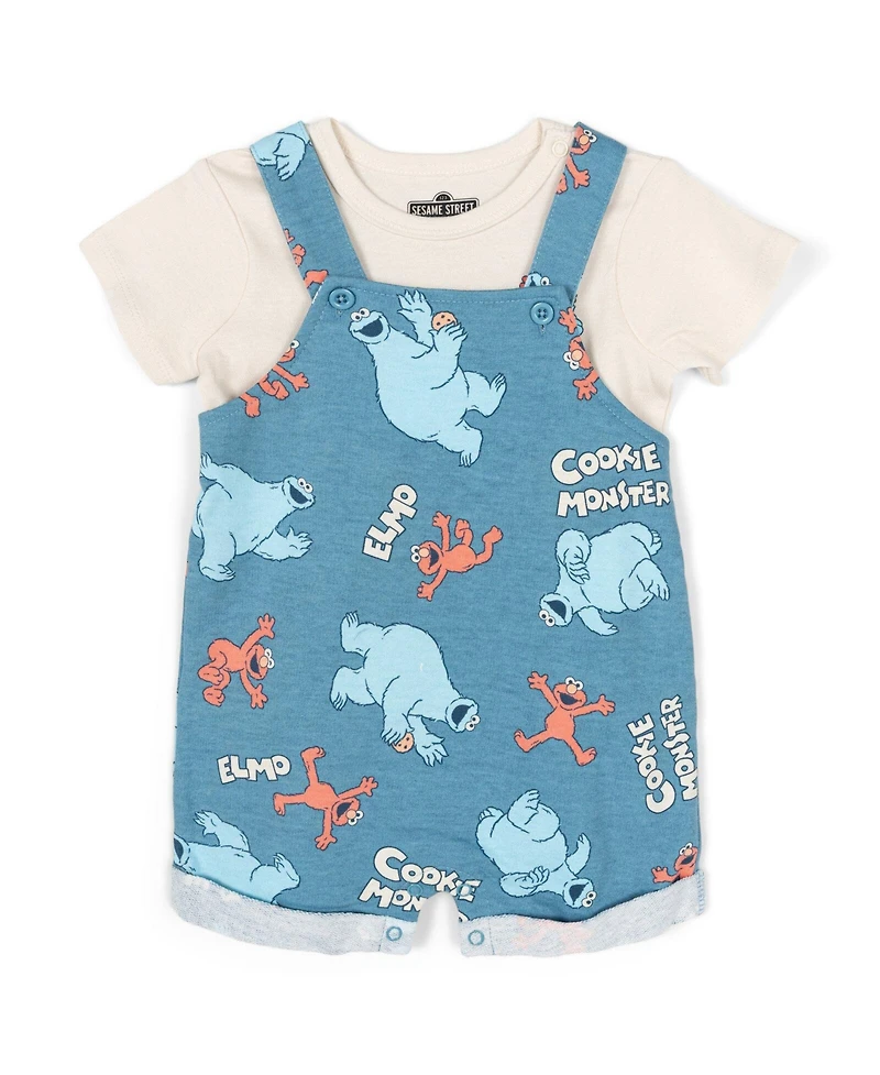 Sesame Street Baby Boys' T-Shirt and Shortalls Set with Bucket Hat