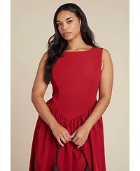 Eloquii Plus Size Boat-Neck Fit-and-Flare Taffeta Midi Dress