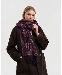 Fable England Women's Eve Floral Long Fringed Scarf in Burgundy