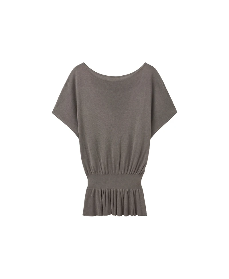 Mango Women's Short-Sleeve Boat Neck Ruched Sweater