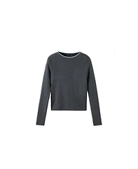 Mango Women's Ribbed-Knit Contrast-Trim Crewneck Long-Sleeve Sweater