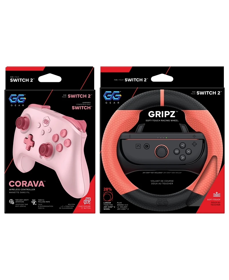 Gg Gear Gripz Wireless Hall-Effect Racing Wheel and Controller Bundle for Nintendo Switch 2