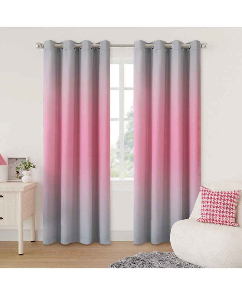 Blackout Grommet Taylor Ombre Curtains Pair, Blue, 52"x63"