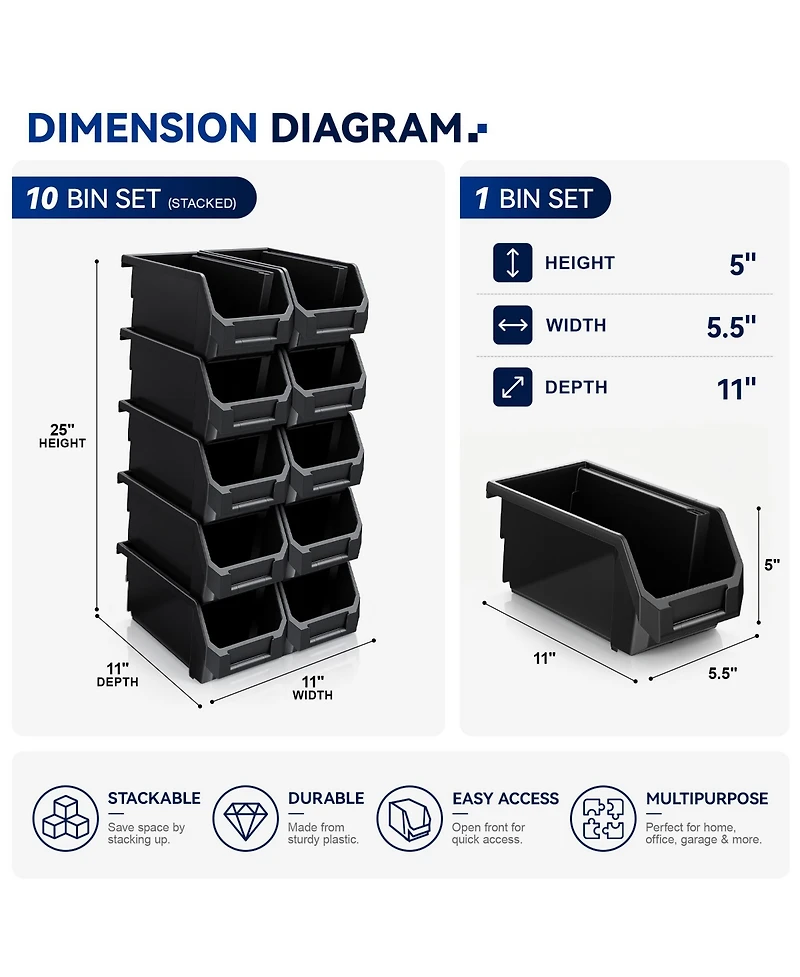 Sorbus Medium Open Front Stackable Garage Storage Bin - Heavy Duty Plastic Organizer Tote for Tools